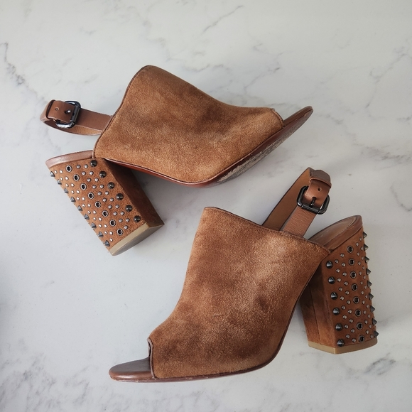Coach Drew Brown Suede Studded Heels 7.5B - Picture 6 of 16